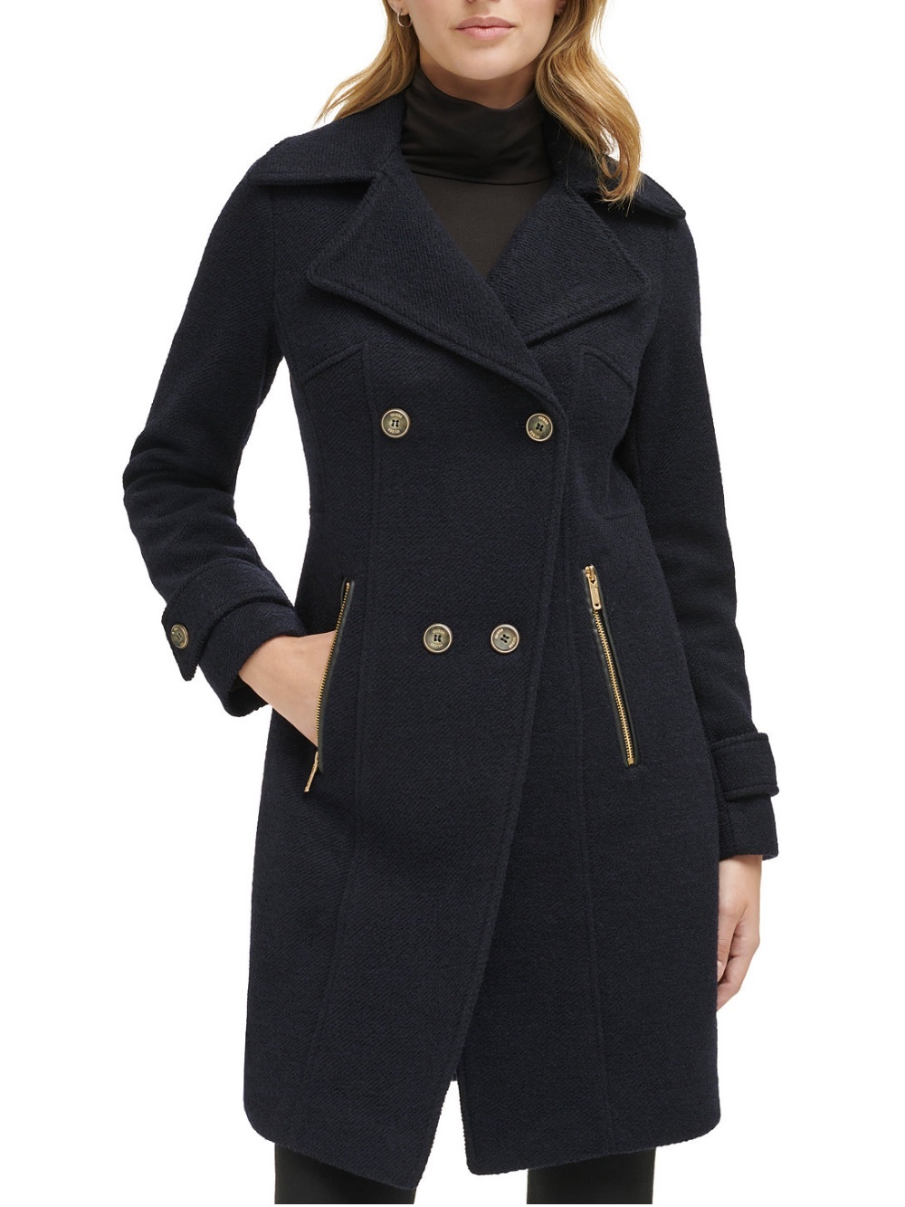 GUESS Women's Double-Breasted Wool Blend Cutaway Coat Size XL